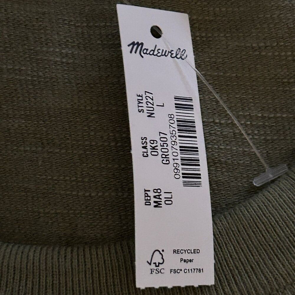 Madewell T-Shirt Mens L Olive Green Heavyweight Slub Knit Tee Cotton Crew NWT - Picture 4 of 12